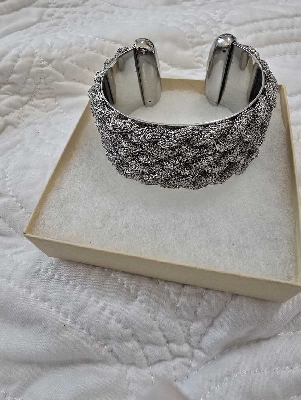 Vintage Signed Ann Taylor Silver Mesh Braided Cuff Bracelet